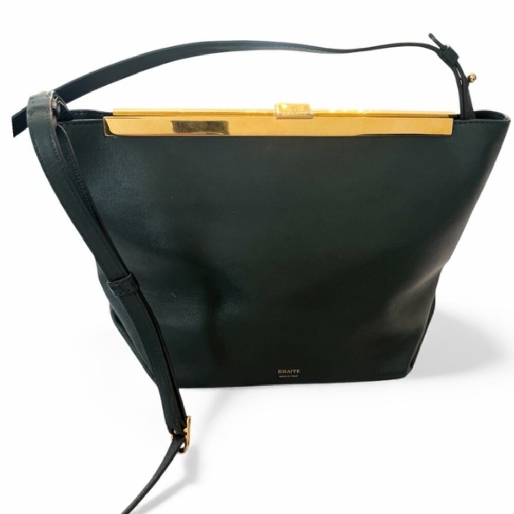 KHAITE Augusta Leather Cross-Body Bag - Dark Green with Gold Hardware - Picture 3 of 9